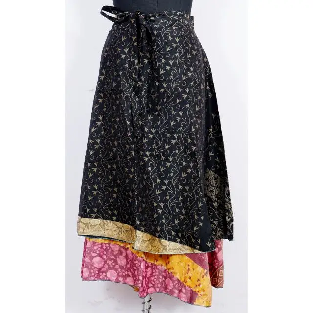 New Indian Wrap Around Skirt Handmade Handmade Silk Skirt Fun Hippie Boho  Dress Silk Sari Multi Color Woman Silk Sari Skirt