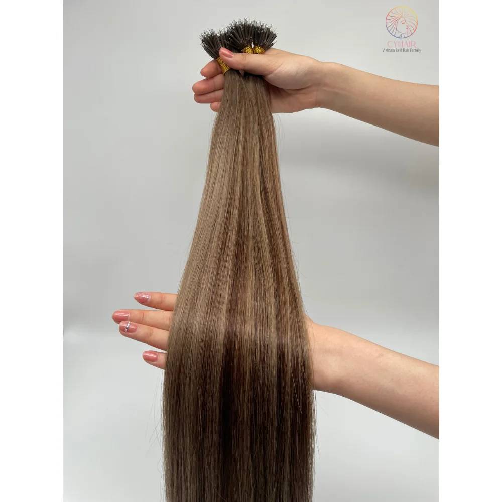 Invisible Nano Tips Vietnamese Human Hair Natural Hair Extensions #DU Color Nano Ring Hair Extensions 55 Cm