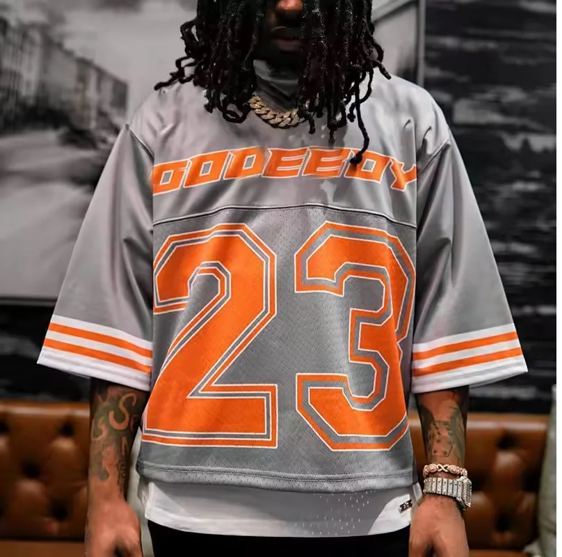 Custom Screen Print Boxy T Shirts Mesh Oversized Tshirts Soccer Wear Football Basketball Jersey T-shirt For Men