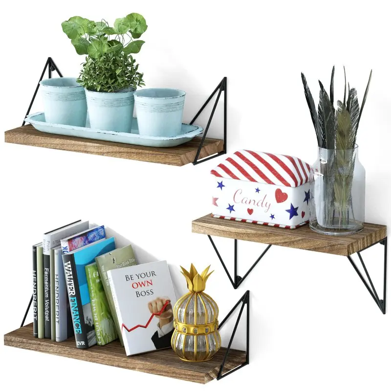 Handmade Rustic Mango Wood Floating Wall Shelves Brown Kitchen and Bathroom Rack Wholesale Home Decor with Metal Material