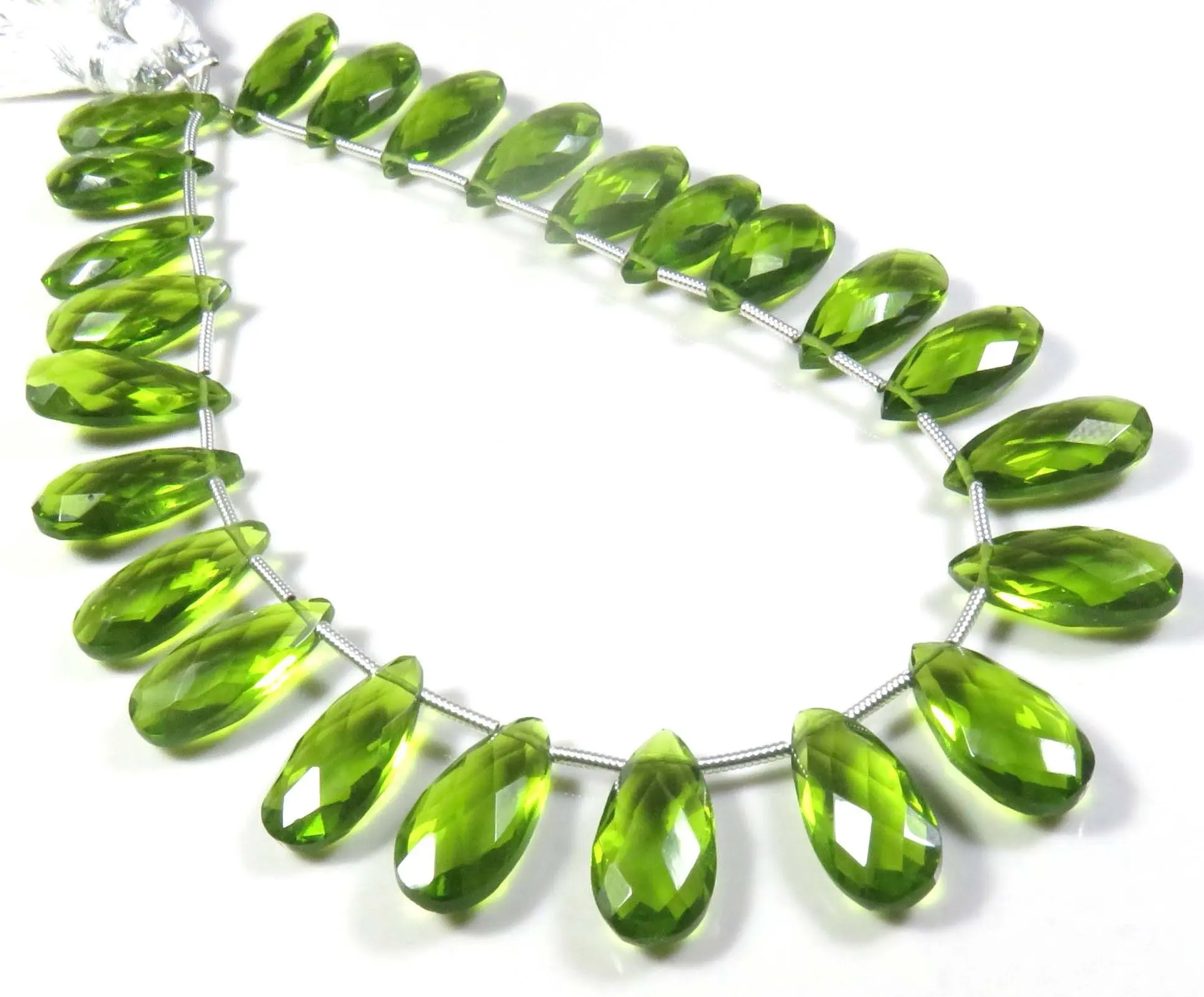 24pcs 15x7mm Faceted Natural Peridot Glass Quartz Pear Beads Green Crystal Hydro Glass Beads Crystal Type Gemstone