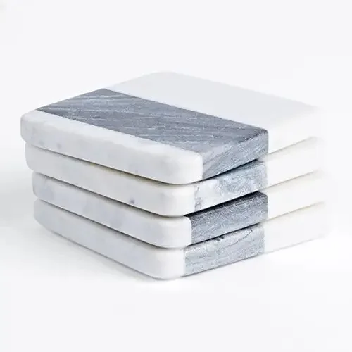 Premium Design Metal Inlay Marble Coaster Brass Elephant Pattern White Marble Coaster For Drinks Kitchen Essential Coaster