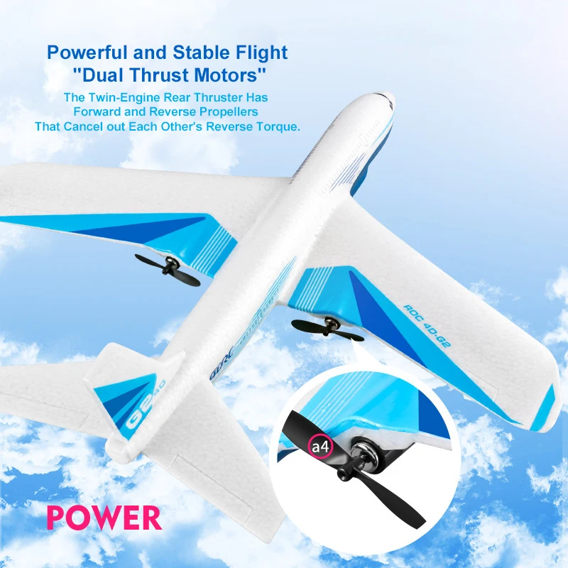 EPT 2-Channel Remote Control Glider Passenger Plane Airplane G2 Passenger Fixed-Wing Toys Foam Drop-Resistant Drone With Light