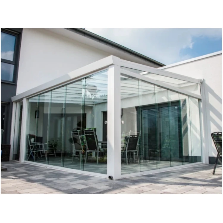 Modern Design Outdoor Glass Veranda 4 Season Aluminium Sun Room with Slant Roof for Winter Garden or House