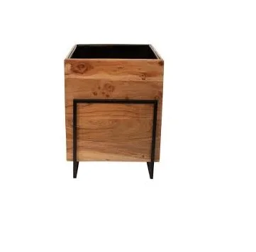 Home Decor  Modern Plant Pot Small Cactus Planter Pot With Bamboo Stand Wooden Stand Manufacturer