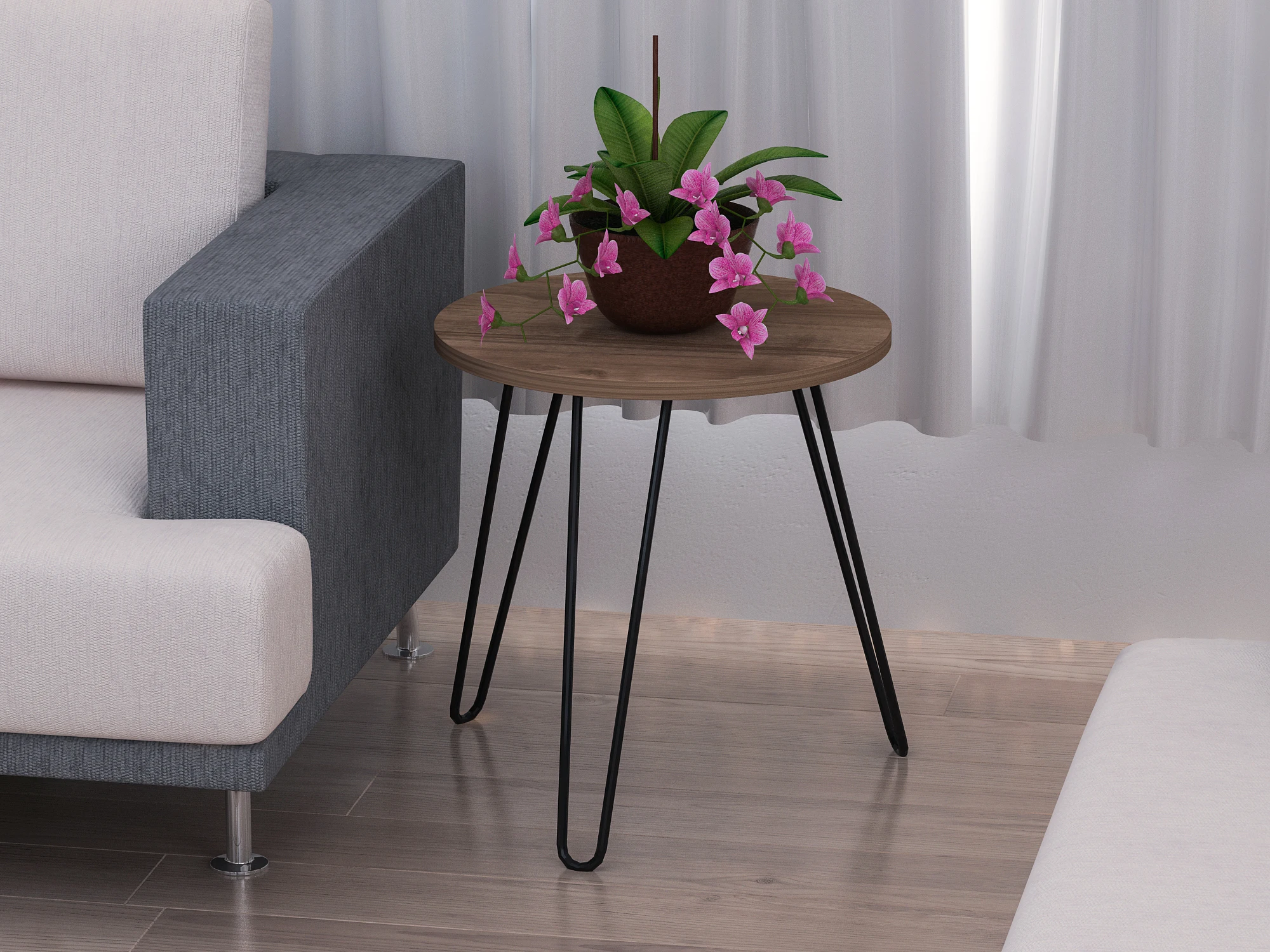 Beren Iron Foot Side Table Walnut