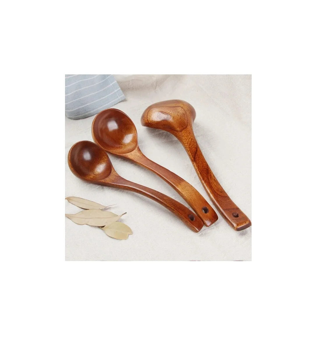 Utensil Wooden soup spoon Handle Heat Rice Soup Ladle Serving Spoon for round shape and 3 pack hot selling