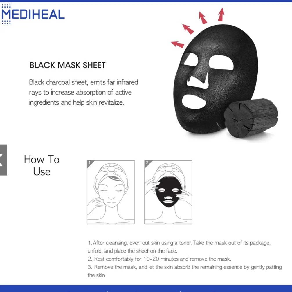 MEDIHEAL White Hydrating Collagen Black Mask 10-sheet Box 5/3-sheet Pack Organic Ingredients for Face Whitening