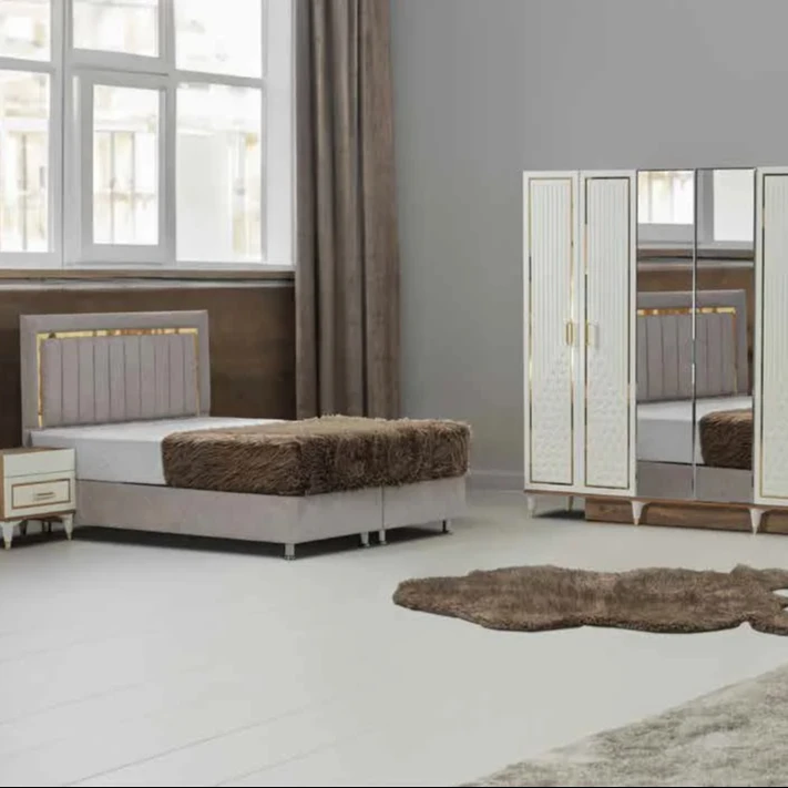 Elite master bedroom set 5 pcs queen size bed mirrored wardrobe Turkish furniture economic prices 2024 design