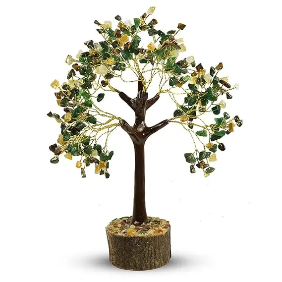 Wholesale Natural Citrine Pyrite Green Aventurine Combination Crystal Wealth Tree 200 Beads Gemstone Tree For Decoration Gifts