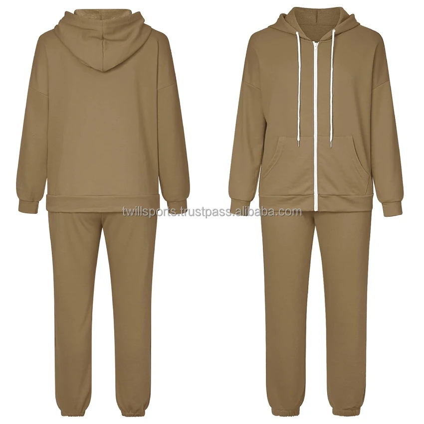 wholesale OEM Service winter long sleeve track suit women jogger set two piece Matching unisex sweatsuit blank tracksuit