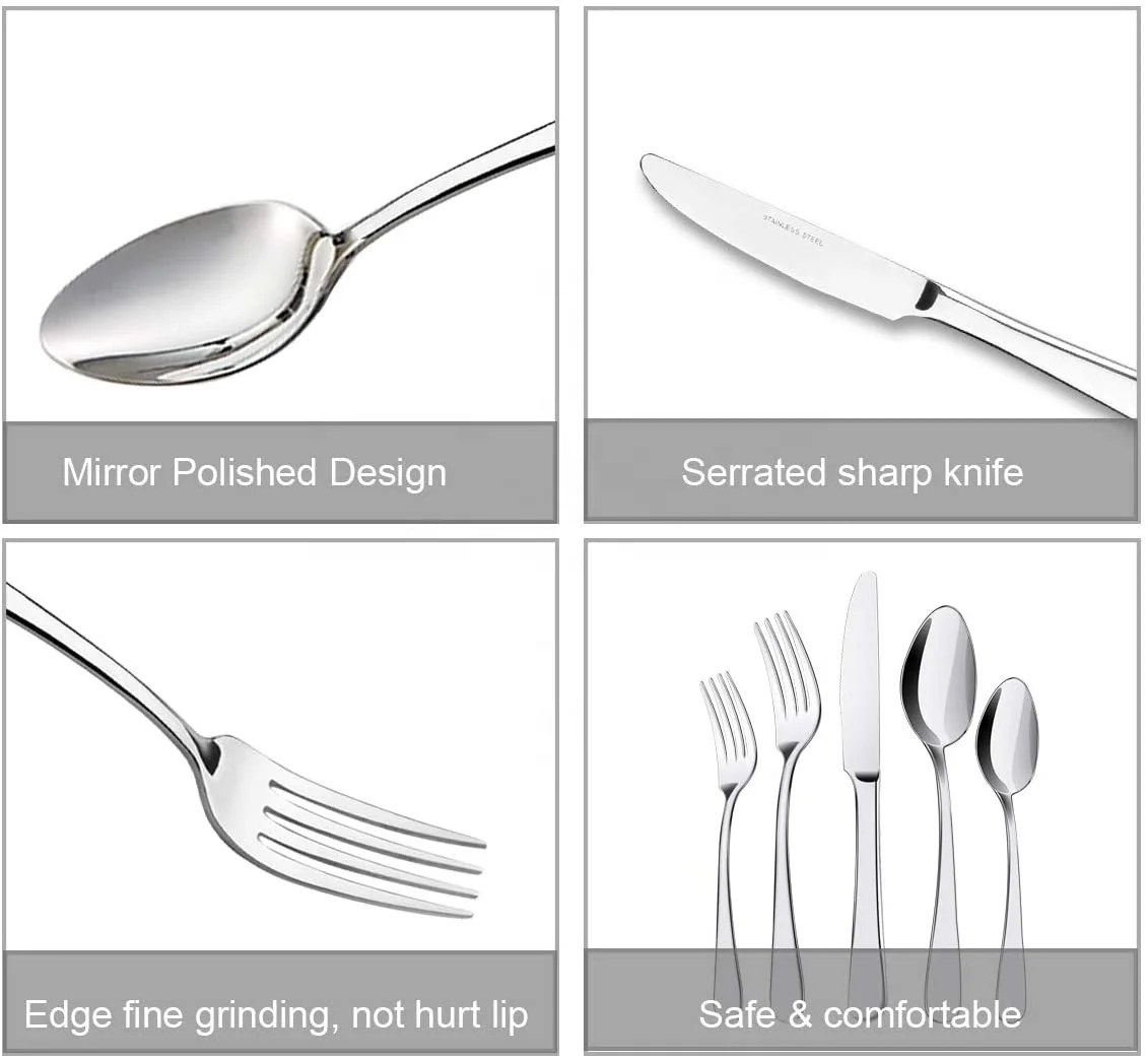 Kitchen Black Metal Silver 4 Pieces Silver Dinner Knife Spoons And Fork Cutlery Set Stainless Silver Cutlery For Wedding