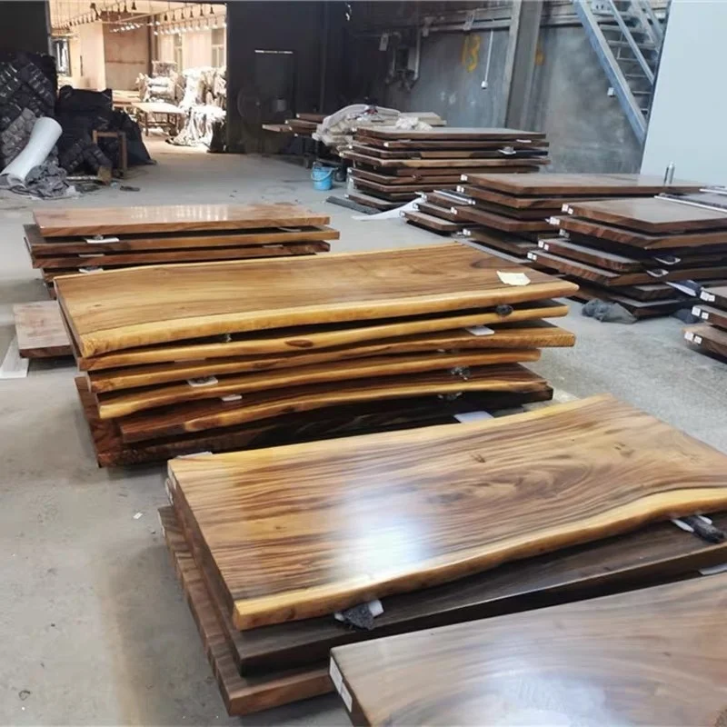 LIVE EDGE SUAR TABLE ON WOODEN LEGS slab Natural Walnut  Dining Chairs Tables Solid wood Home Furniture