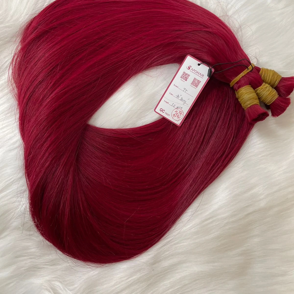Color Red Human Hair Virgin Brazilian Tight Tip Ponytail Hair Bulk Extension