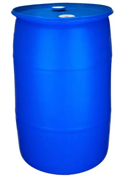 77 Gallon Blue Plastic Drum, Cover w/Lever Lock Ring Closure