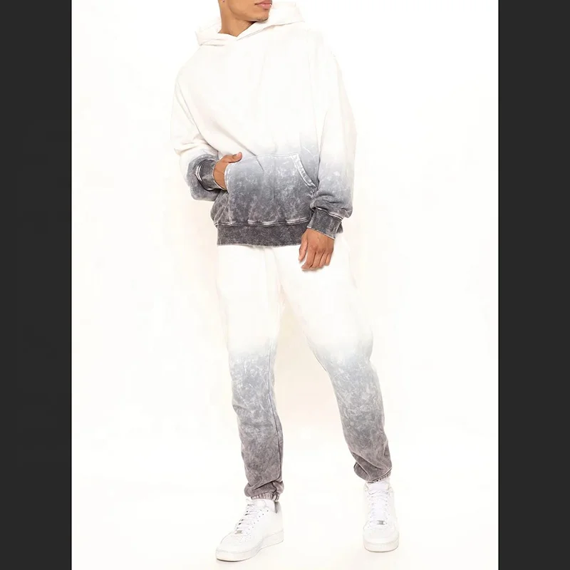 Jogging Suit Custom Logo French Terry Cotton Blank Color Block Tracksuit Outdoor Heavy Weight Unisex Sweatpants Hoodie Set Mens