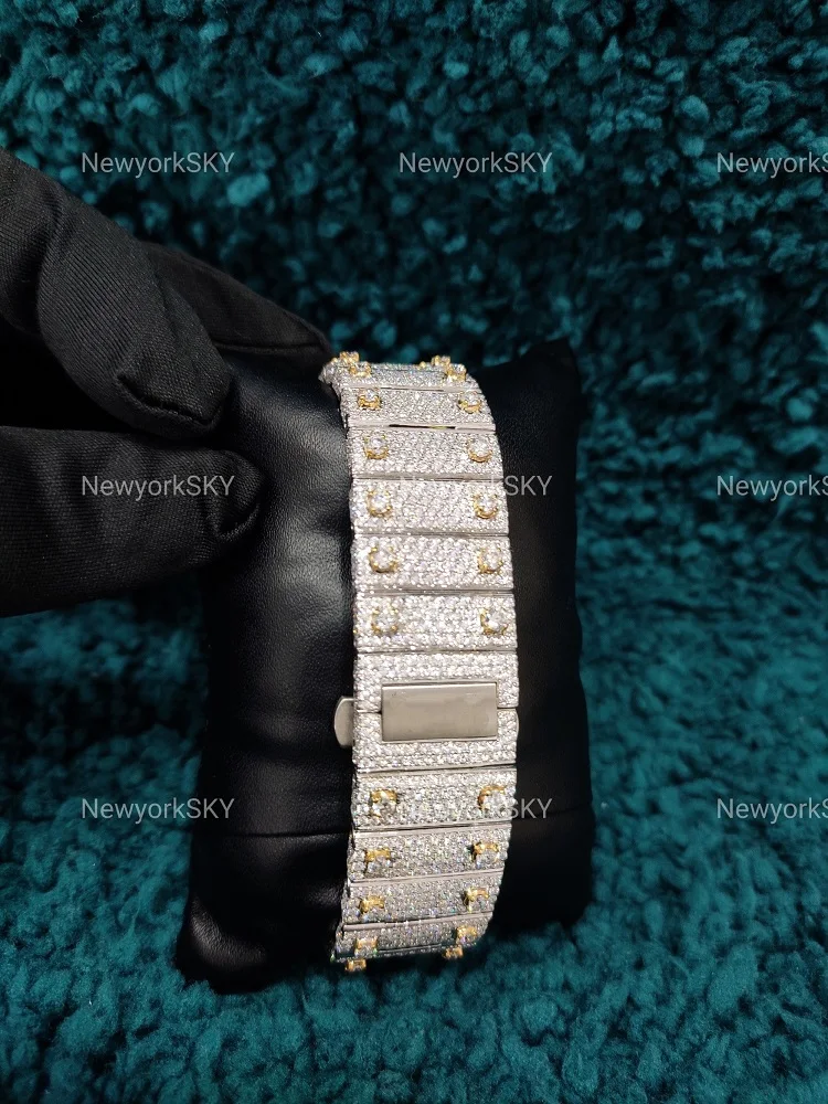 New 40MM Handmade Customizable Automatic Movement Mechanical VVS Moissanite Diamond Studded Iced Out Wrist Watch For Men Women