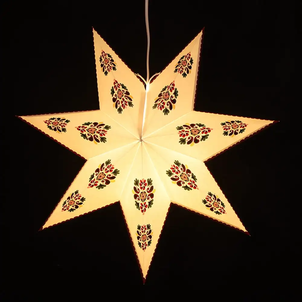 Style White Star Light Pendant Flower Pattern Table Lamp Star Lantern Decoration Shade Paper India Home Decoration Europe Party
