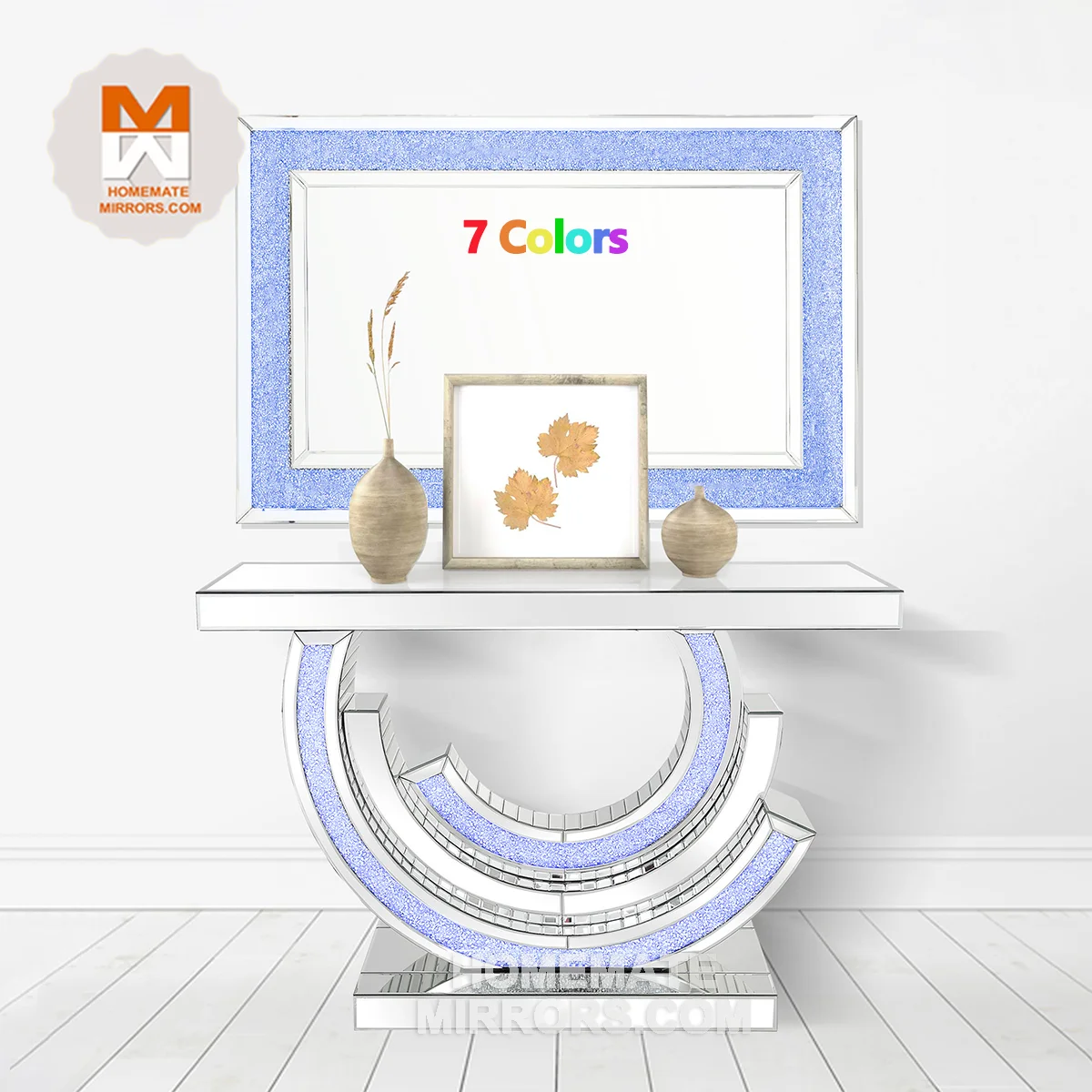 Competitive Modern style Mirrored C shaped Console Table with Crush Diamond