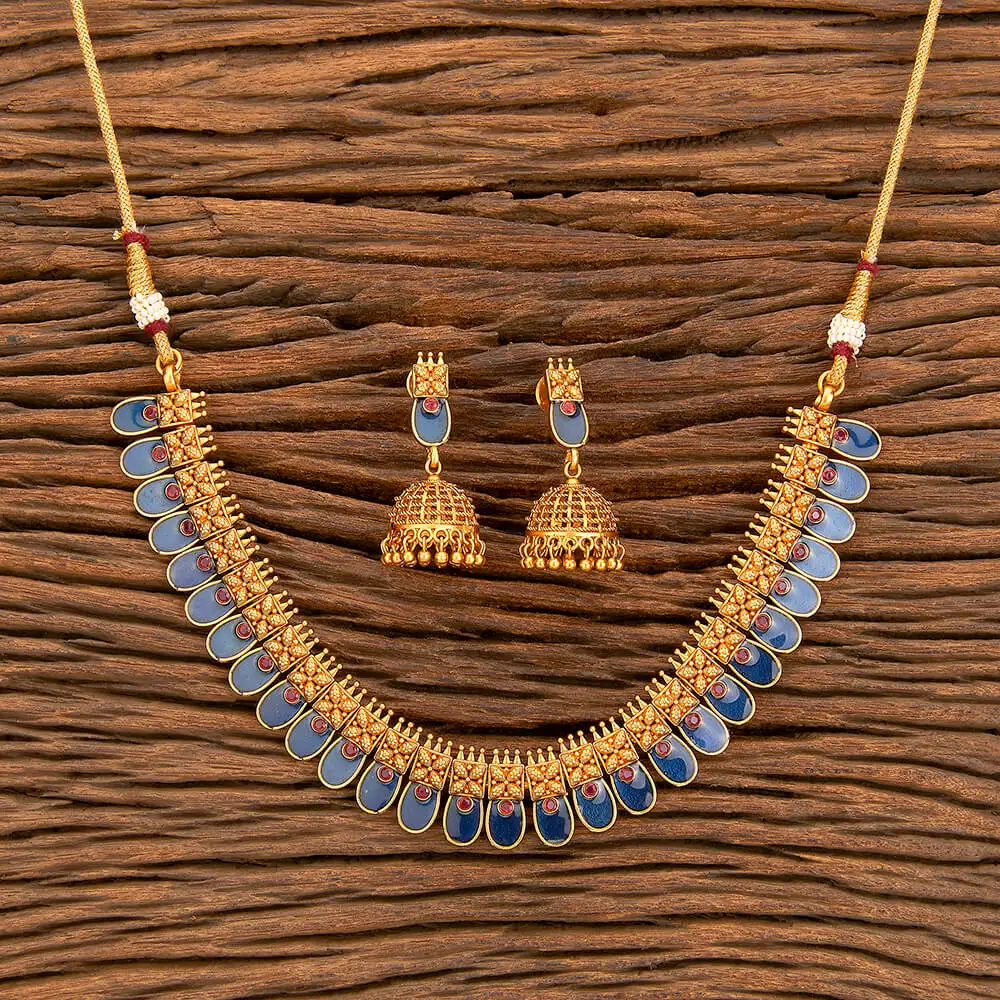 Handmade Highly Demanded Antique Meenakari Necklace Set With Matte Gold Plating in Arabic Jewellery