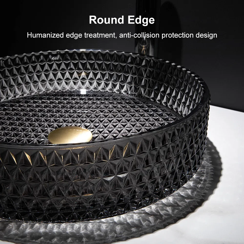 Wholesale Crystal Wash Hand Transparent Glass Wash Basin Vessel Bathroom Glass Sink