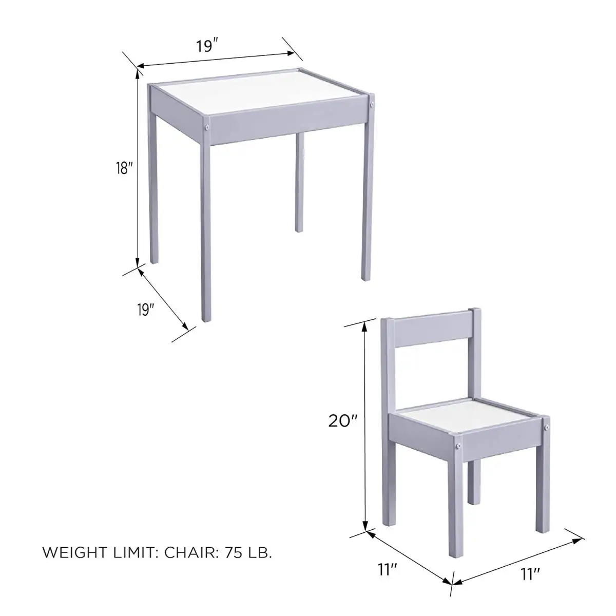 Phoenix Home Modern Gray Children Activity Desk  Kids Table Set For Play House