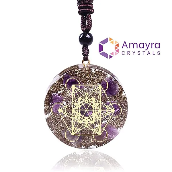 Orgonite Amethyst Metatron Copper Layer Round Pendant  Top Quality Wholesale Orgonite Products  From Amayra Crystals Exports