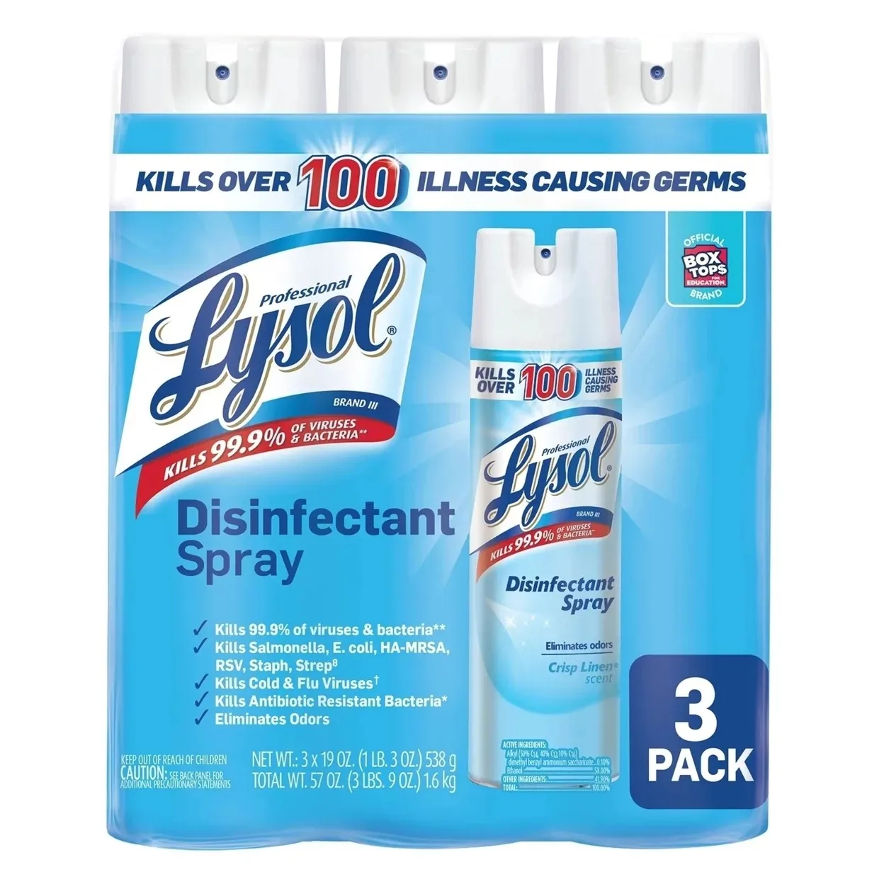 Lysol Disinfectanting Spray, Crisp Linen Scent, 19 Ounce (3 Pack)