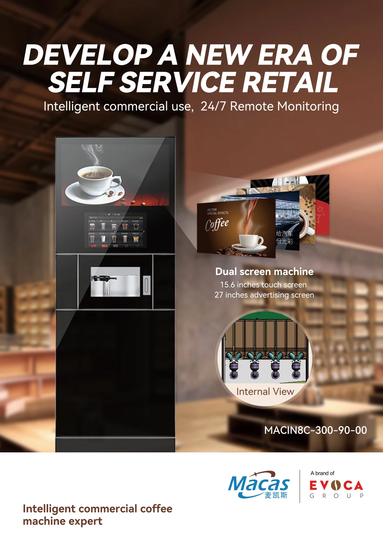 New Vending Machine with 16 Selection In-Cup Coffee Beans and Instant Powders Equipped with Pump and Gear Core Components