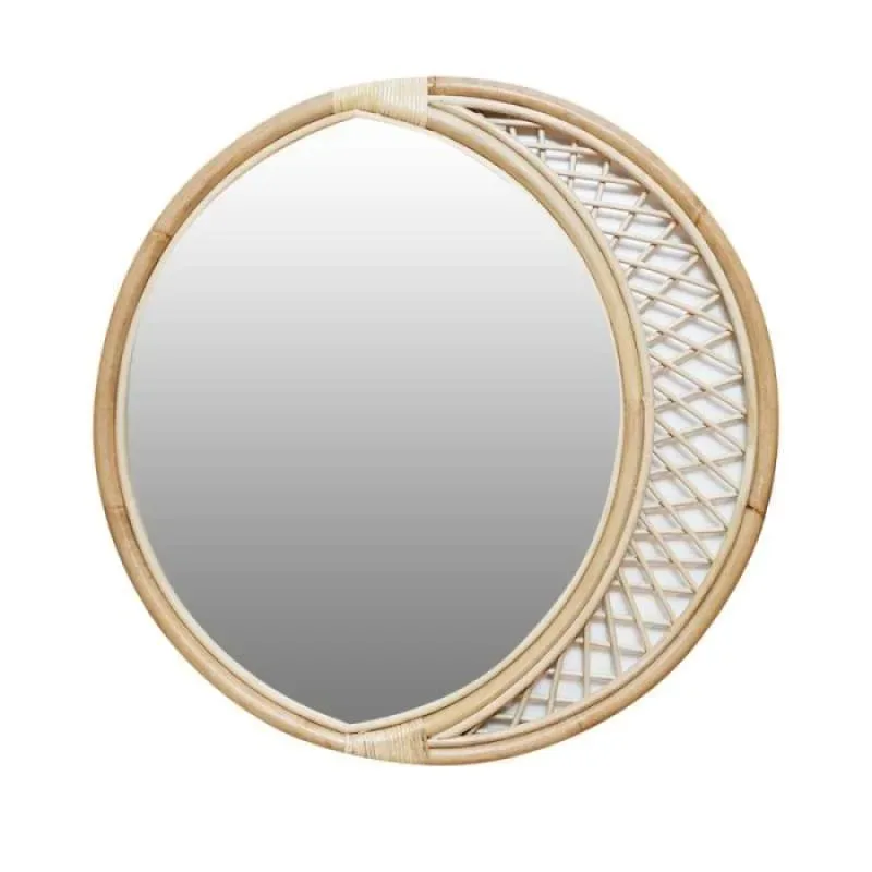 Unique tar woven rattan house wall decorations in the shape of a full moon luxurious decorative mirrors for the house
