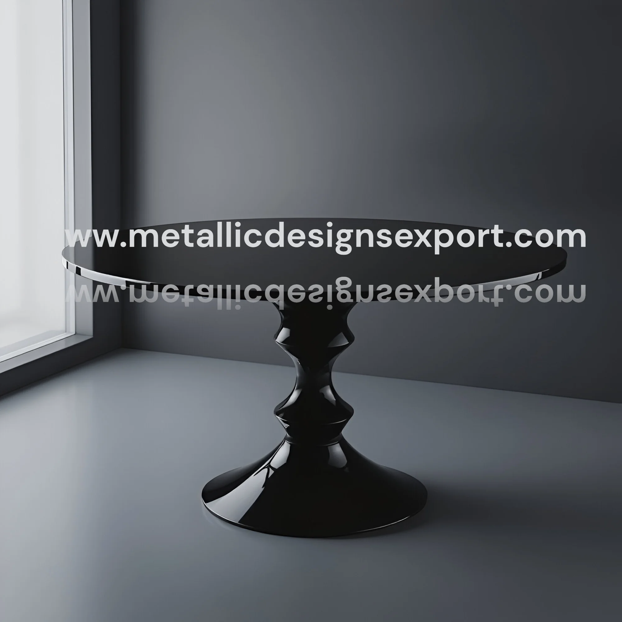 Luxury Black Round Table Glossy Pedestal Base with Elegant Design, Ideal for Dining Rooms, Cafes, or Contemporary Spaces