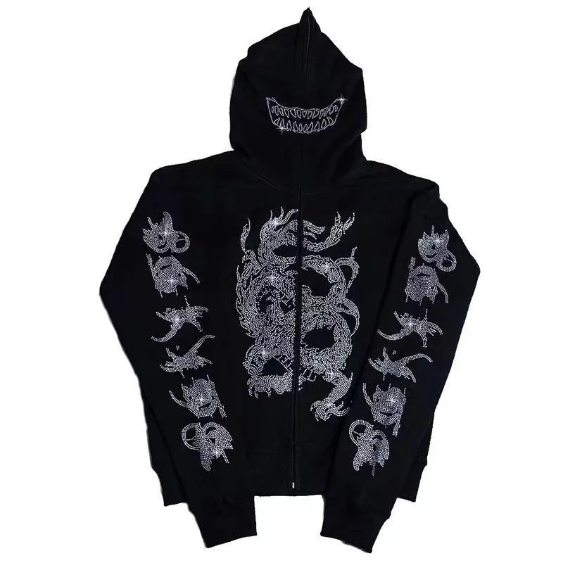 Clothing Manufacturers Custom Full Zip Up Hoodies Autumn Oversized Hoodies Unisex Streetwear Rhinestone Hoodies By Trendin Ent