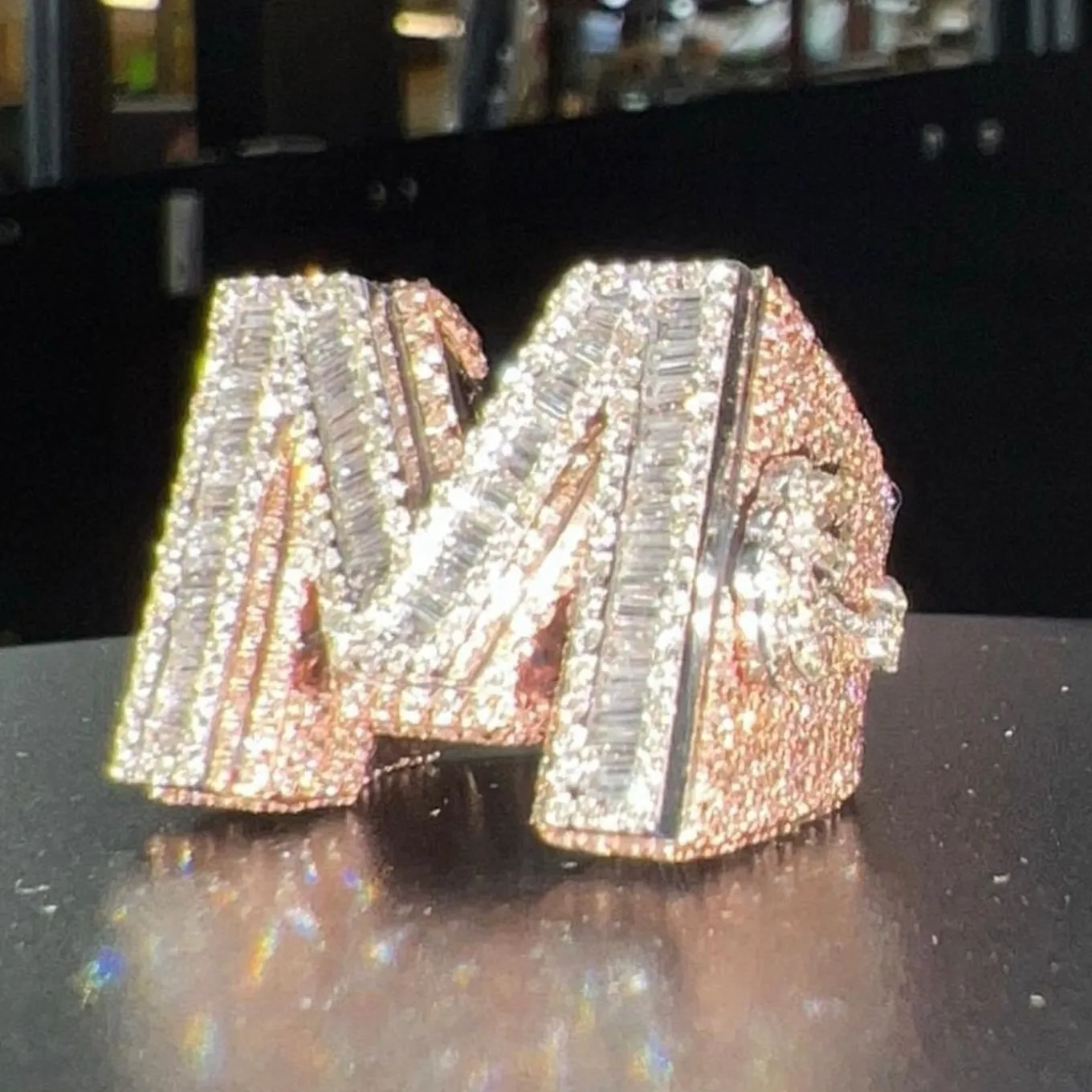 Unisex Customized 10kt Yellow Gold 23gm 6.89ct Diamond Ring Hip Hop Trendy with Real Coloured Stones