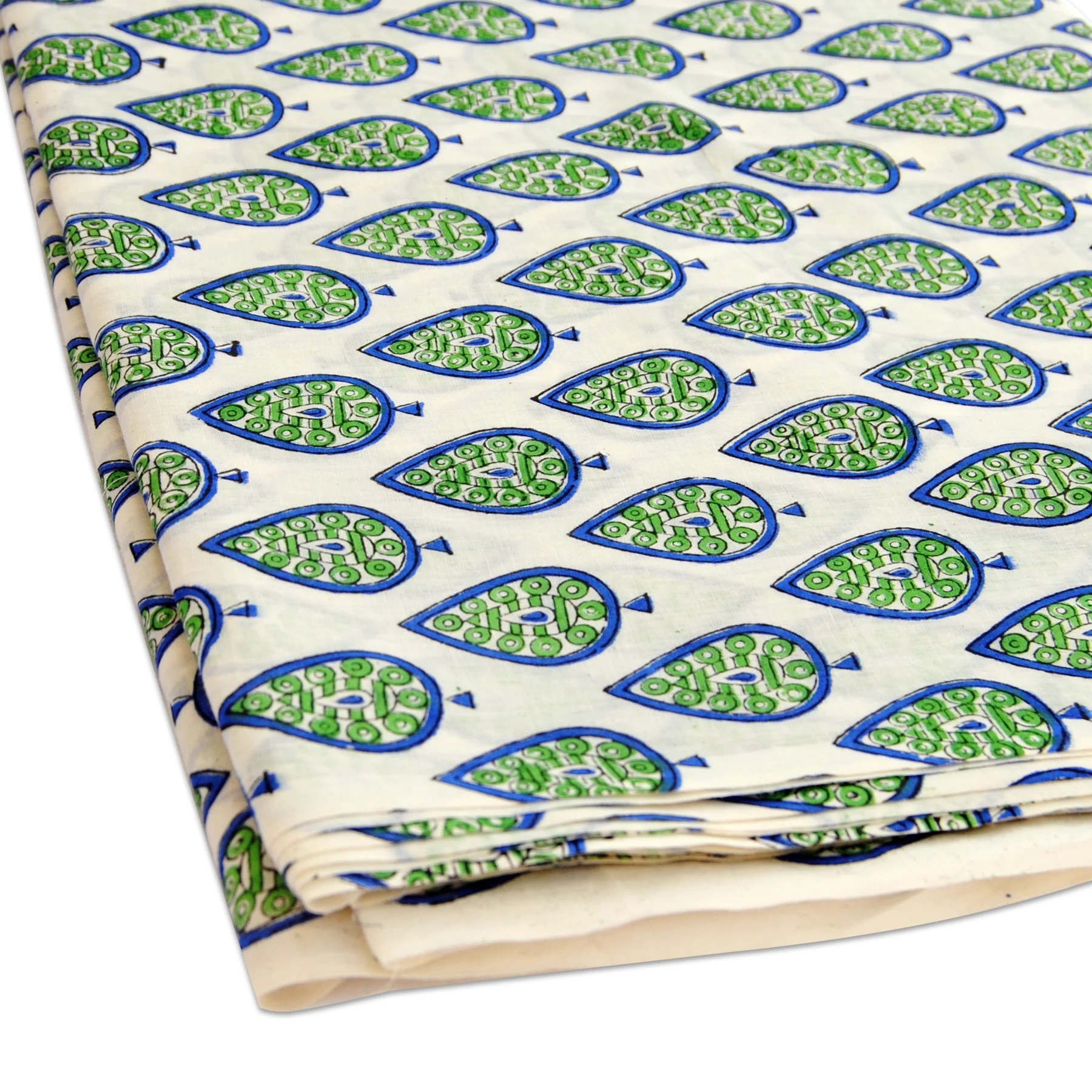 Wholesale Handmade White Cotton Fabric Sanganeri Block Printed with Leaf Pattern Breathable for Clothing and Running Attire