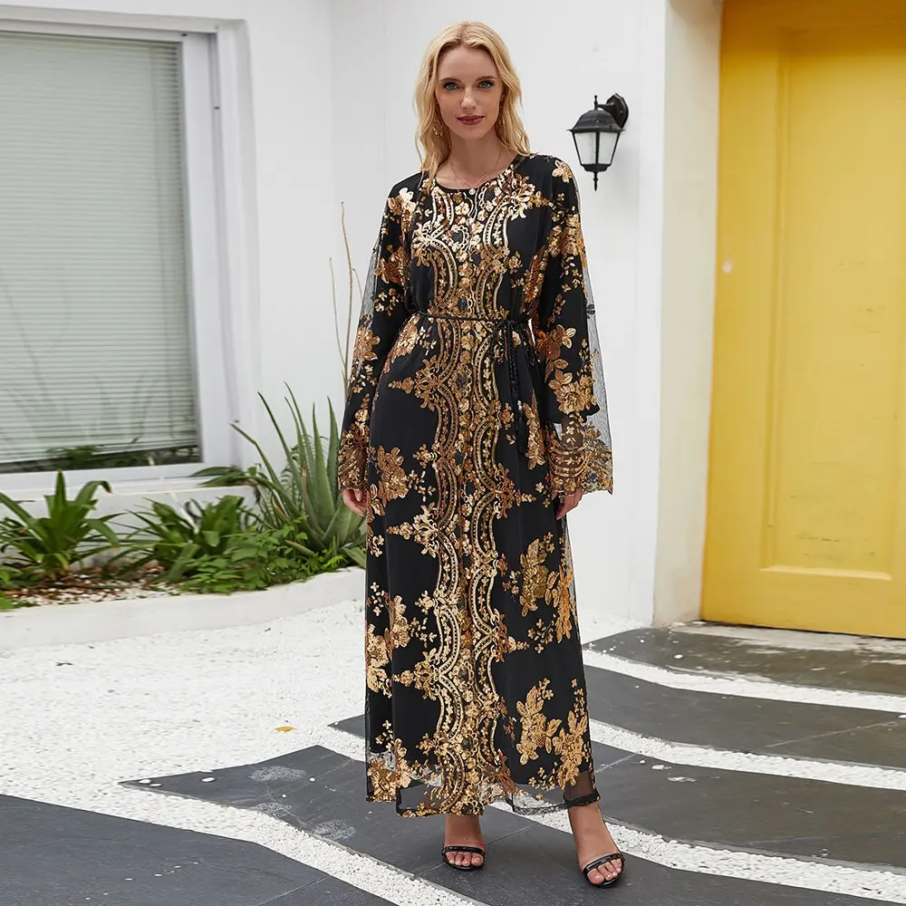 Wholesale Brand Designer Casual Luxury Stain Silk Kaftan Dresses African Islamic Clothing