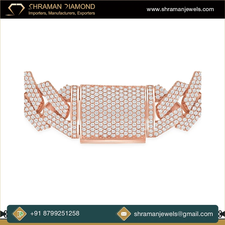 Indian Supplier of Best Quality 18 Inch Length 925 Sterling Silver 16mm Iced Out VVS Moissanite Diamond Cuban Chain at Low Price