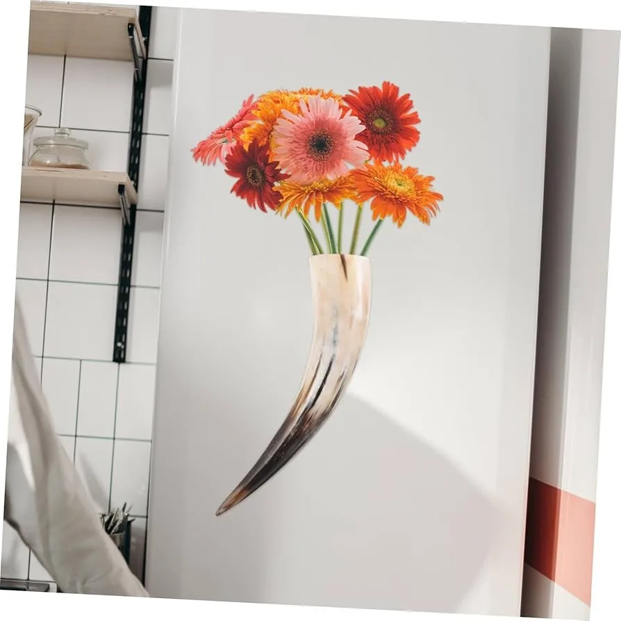 Attractive Polished Buffalo Horn Drinking Horn with Mother of Pearl Flower Design Animal Style Stand and Decorative Flower Pot