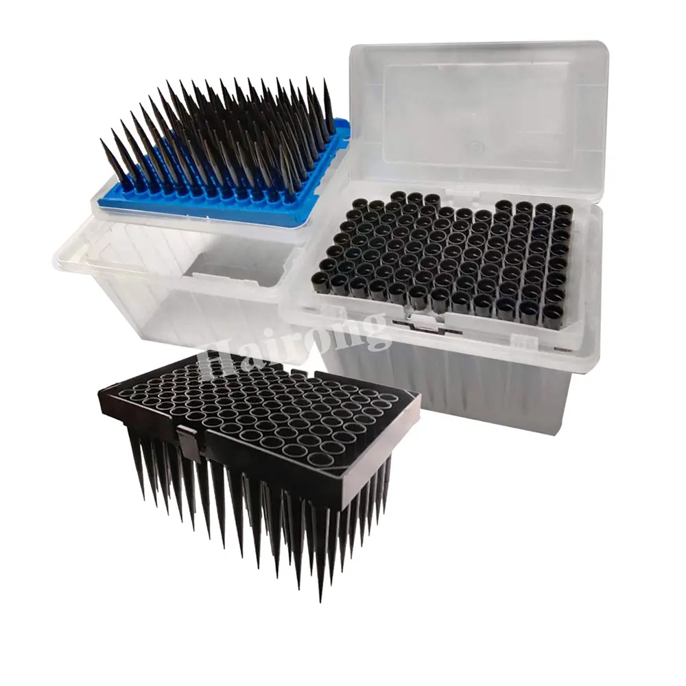 Box-packed Sterilization conductive tips with rack black pipetee tips micro PP tip