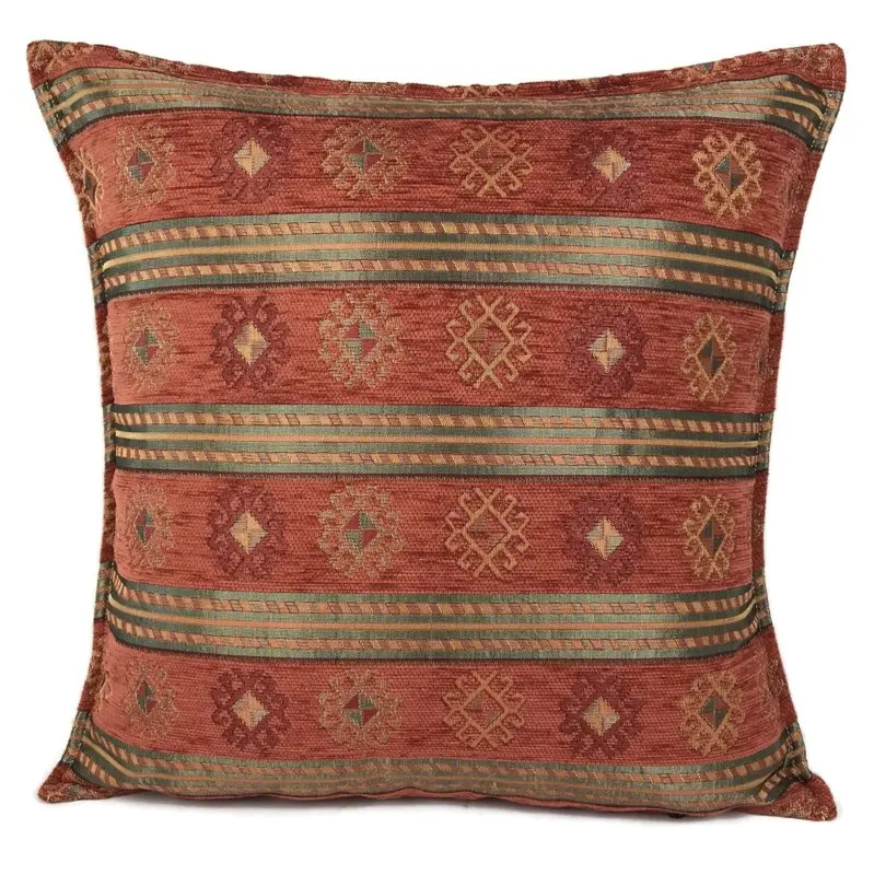 Brick Red Striped Flower Design Pillow Cover Sofa Cover Cushion Cover Woven Square 100% Polyester,chenille National Standards
