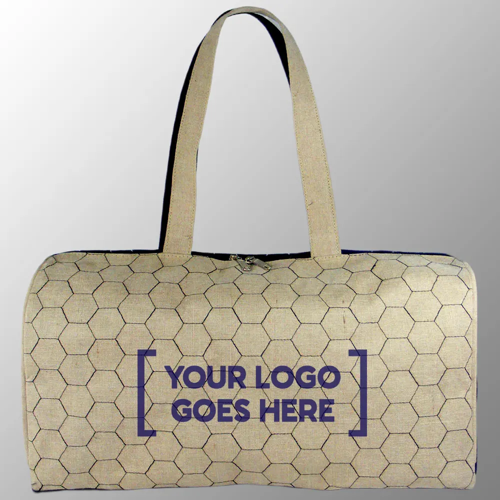 jute cotton handbag with fancy quilting design black color huco ladies lifestyle hand bag with one color artwork print for free