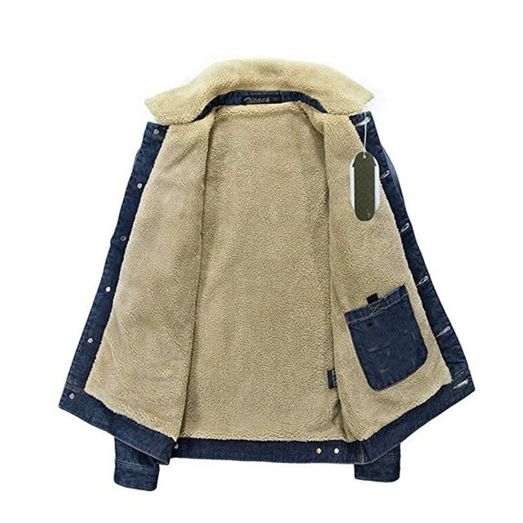 Mens Cotton Warm Fur Collar Button Down Classy Casual Quilted Jeans Coats Outwear Sherpa Lined Denim Jacket