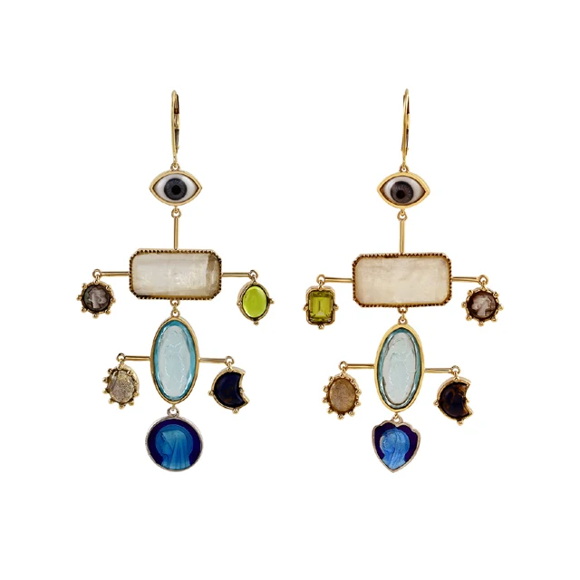 Quality Goods14K gold plated multi color gemstone 925 sterling silver jewelry wholesale manufacture silver blue topaz earring