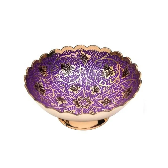 HANDICRAFT DECORATIVE BRASS METAL BOWL WITH ENAMEL AND ENGRAVED FINISHED LUXURY DECORATIVE BOWL
