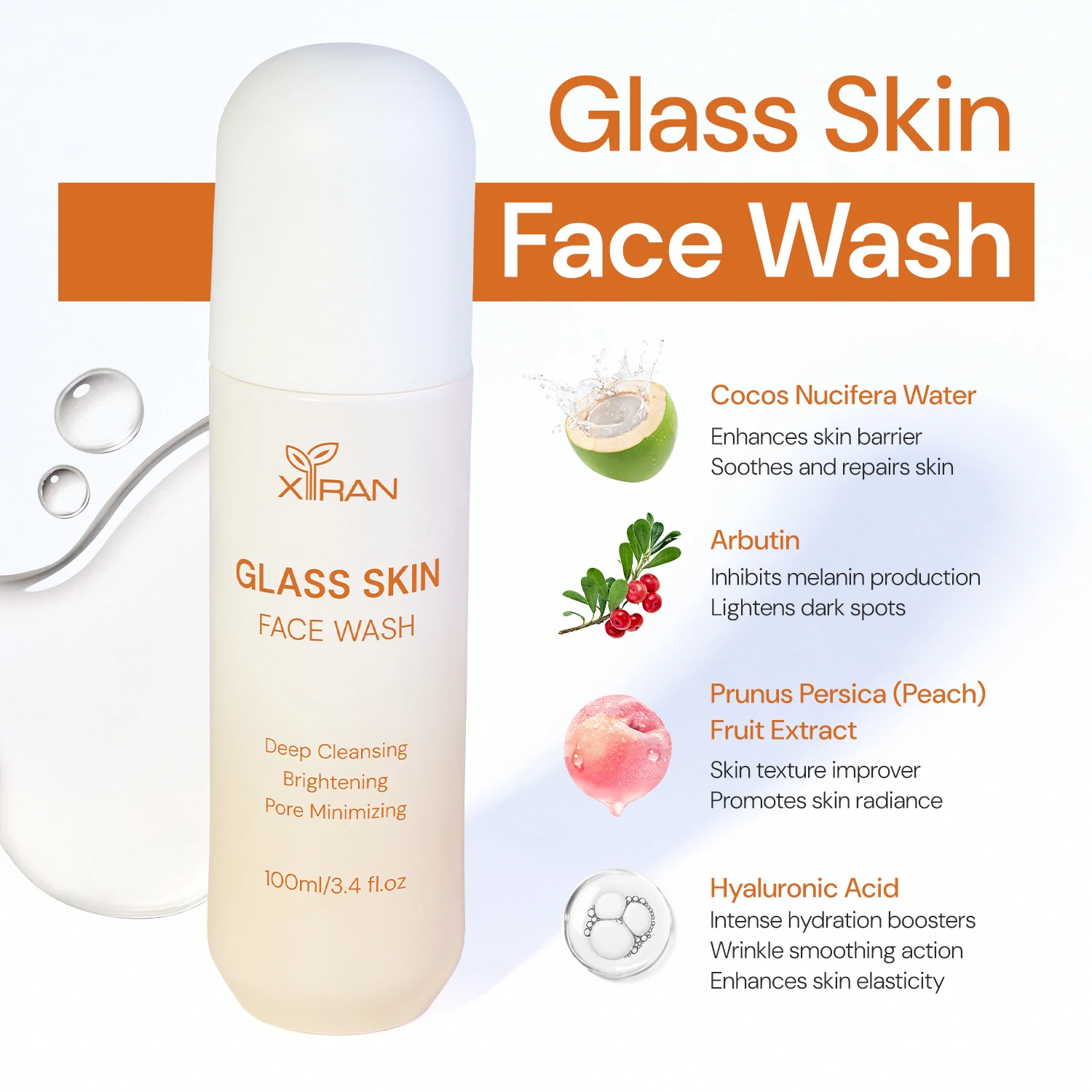 Private Label Natural Peach Glass Skincare Set Deep Hydrating Skin Brightening Glass Skin Care Set for Women