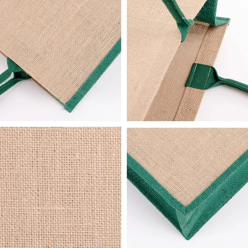 Wholesale Custom Logo Eco Friendly Advertising Gift Burlap Tote Bag Color Block Blank Jute Shopping Bag