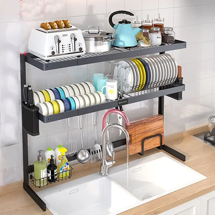 Dish Rack Width Adjustable Dish Drainer for Kitchen Organization Storage Shelf Dish Dryer Rack Utensils Holder
