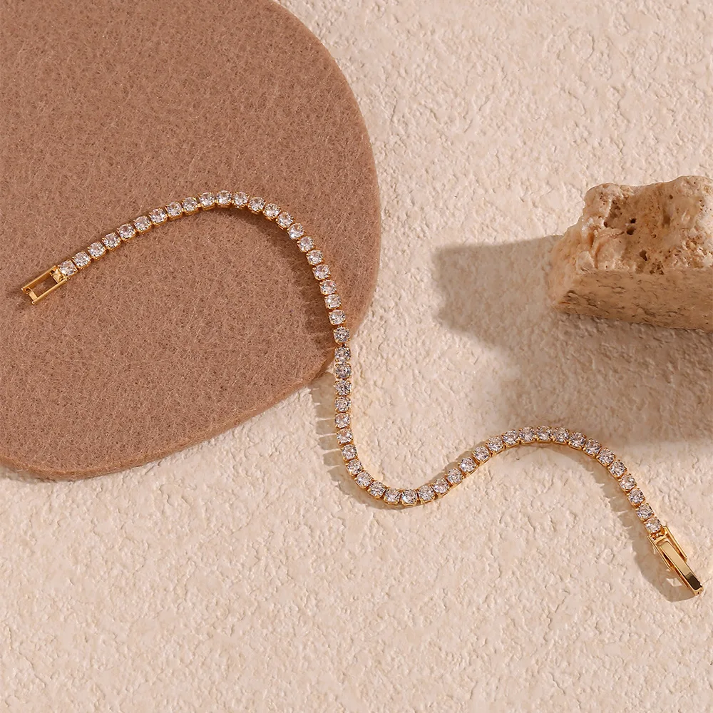 Best Selling Jewelry 14K Gold Plated Prong Set Round Cubic Zirconia 3MM Crystal CZ Tennis Bracelet