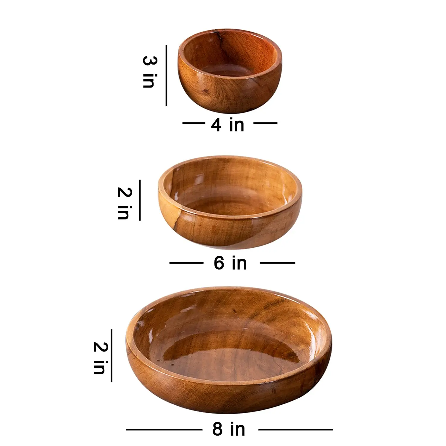 Bowl Set of 3 for Snacks Wooden Bowls for Kitchen Round Bowl for Fruit Salad Serving Dry Fruits Wooden Desert Bowl for Serving