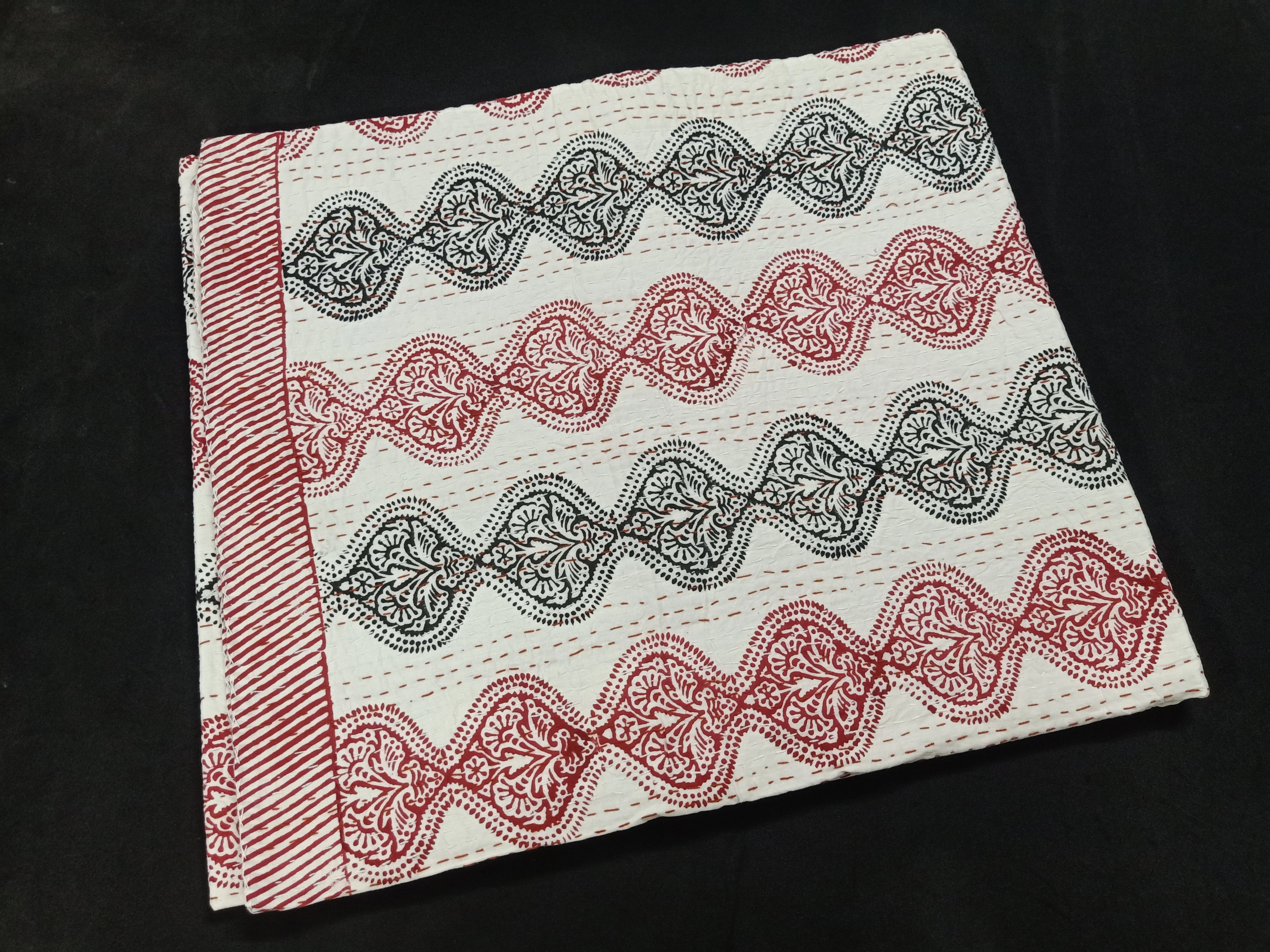 Винтажное одеяло Kantha с индийским блочным принтом Двустороннее хлопковое