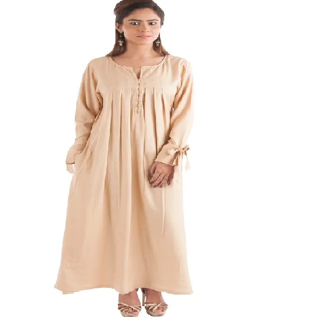 Best Selling Top Quality Bamboo Organic Fabric abaya women muslim with Front Pleat Design and Cuff Tie for normal or party wear